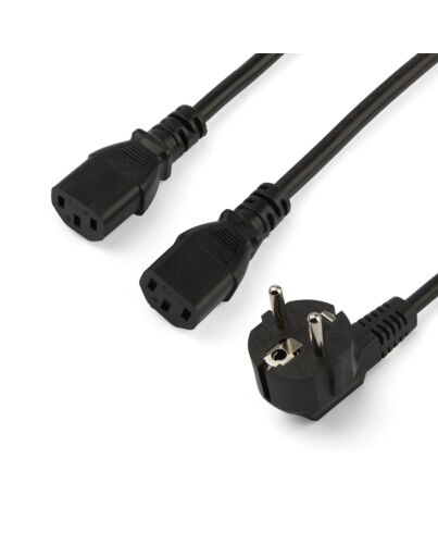 StarTech.com 2m (6ft) Computer Power Y Cord, 18AWG, EU Schuko to 2x C13, 10A 250V, Black Replacement AC Power Cord, Printer Power Cord, PC Power Supply Cable, Monitor Power Cable - UL Listed PXT101YEU2M