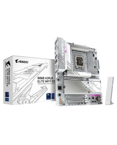 GIGABYTE B860 AORUS ELITE WIFI7 ICE Motherboard - Intel Core Ultra Series CPUs, 14+1+2+1 Phases VRM, up to 9200MHz DDR5, 1xPCIe 5.0 + 2xPCIe 4.0 M.2, 2.5GbE LAN, WIFI 7, USB 4 B860 AORUS ELITE WIFI7 ICE