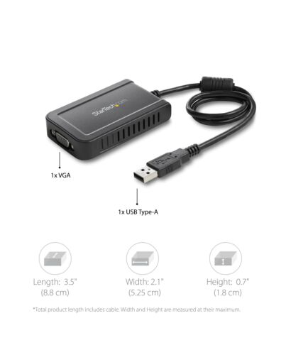 StarTech.com USB 2.0 to VGA Adapter, USB to VGA Monitor Converter for Windows, 1080p (no support for macOS/CheOS/Linux) - TAA USB2VGAE3