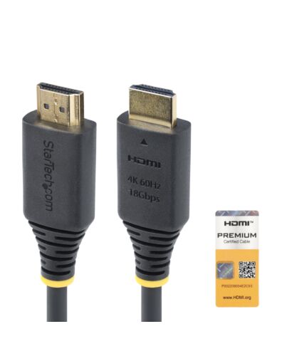 StarTech.com 1.5m (4.9ft) Premium  High Speed HDMI Cable, 4K 60Hz/1440p 144Hz, HDR10/HDCP 2.2/ARC, 18Gbps, UHD HDMI 2.0 Cord for TV/Monitor/Display, TPE Jacket HDMI2CABLE-4K60-150C