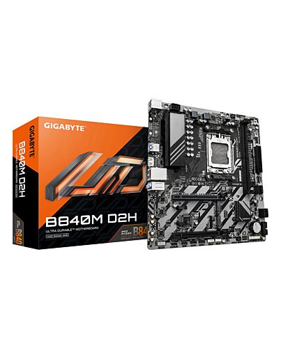 GIGABYTE B840M D2H Motherboard - AMD Ryzen 9000 CPUs, 5+2+2 Phases VRM, up to 7600MHz DDR5, 1xPCIe 4.0 + 1xPCIe 3.0 M.2, 2.5GbE LAN, USB 3.2 Gen 1 B840M D2H