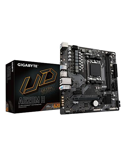 GIGABYTE A620M H Motherboard - Supports AMD Ryzen 8000 CPUs, 5+2+2 Phases Digital VRM, up to 7200MHz DDR5 (OC), 1xPCIe 4.0 M.2, GbE LAN, USB 3.2 Gen 1 A620M H