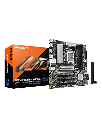 GIGABYTE B860M DS3H WIFI6E Motherboard - Intel Core Ultra Series CPUs, 5+1+2+1 Phases VRM, up to 9066MHz DDR5, 1xPCIe 5.0 + 1xPCIe 4.0 M.2, 2.5GbE LAN, WIFI 6E, USB 3.2 Gen 2 B860M DS3H WIFI6E