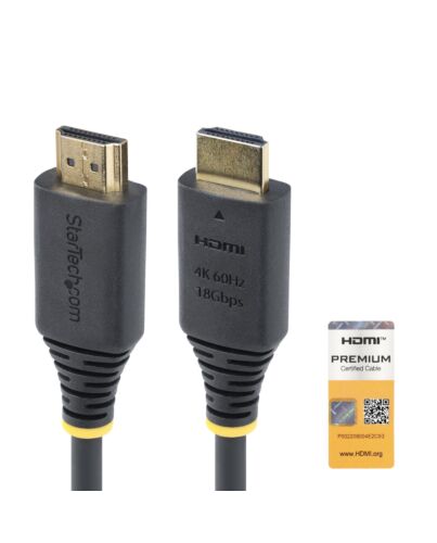 StarTech.com 1.6ft (50cm) Premium  High Speed HDMI Cable, 4K 60Hz/1440p 144Hz, HDR10/HDCP 2.2/ARC, 18Gbps, UHD HDMI 2.0 Cord for TV/Monitor/Display, TPE Jacket HDMI2-CABLE-4K60-50C