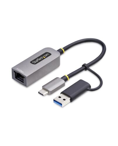 StarTech.com 2.5GbE USB-C to Ethernet Adapter with USB-A Converter, NBASE-T NIC, USB 3.0 Type-C 2.5/1G Multi Speed Network, Thunderbolt Compatible, Windows & Mac U2GA-USB-C-ETHERNET