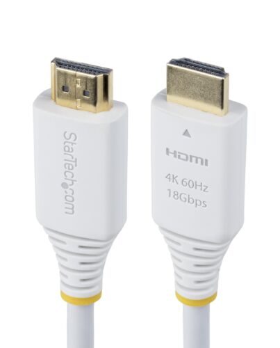 StarTech.com 10ft (3m) Premium  High Speed HDMI Cable, 4K 60Hz/1440p 144Hz, HDR10/HDCP 2.2/ARC, 18Gbps, UHD HDMI 2.0 Cord for TV/Monitor/Display, TPE Jacket, White HDMI2-CABLE-4K60-10W