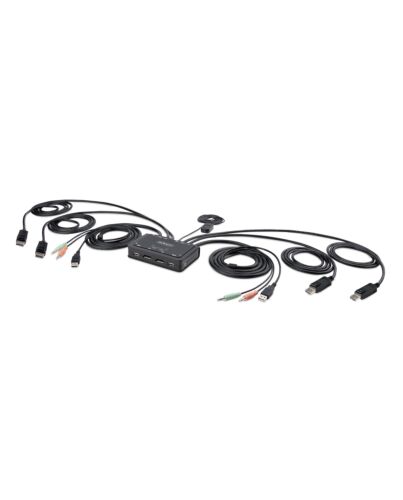 StarTech.com 2-Port Dual-Monitor DisplayPort Cable KVM Switch, 4K 60Hz, Compact KVM with 5ft/1.5m USB-A/DisplayPort/Audio Integrated Cables, Bus Powered - Remote Push Button/Hotkey Switching C2-DD46-UA2-CBL-KVM