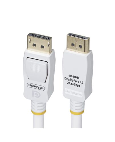 StarTech.com 6ft (1.8m) White VESA  DisplayPort 1.2 Cable, 4K 60Hz, 21.6Gbps, Latching DP Connectors, DP 1.2 DisplayPort Cable, DP Monitor Cord, M/M DP12-CABLE-6FTW