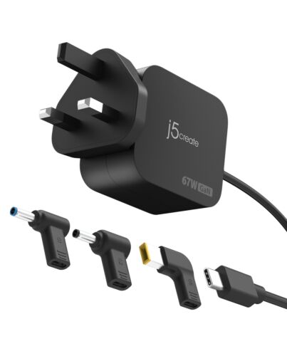 j5create JUP1565DCF3A-FN 67W GaN PD USB-C® Mini Charger with 3 Types of DC Connector - UK JUP1565DCF3A-FN