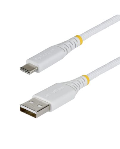 StarTech.com 2m (6.6ft) USB-A to USB-C Fast Charging Cable, 15W 3A, Dual-Layer Braided Nylon/TPE Jacket, Durable USB-A to Type C Charger Cord, White USB A to USB C Cable USB2AC2MBRWH