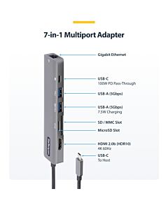 StarTech.com USB-C Multiport Adapter Hub, USB-C to 4K 60Hz HDMI, Gigabit Ethernet and 100W Laptop Charging for Macbook Pro / Air and Windows DKT30CHSDPD1