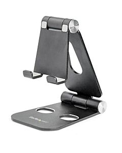 StarTech.com Phone and Tablet Stand - Foldable Universal Mobile Device Holder for Smartphones & Tablets - Adjustable Multi-Angle Ergonomic Cell Phone Stand for Desk - Portable - Black USPTLSTNDB