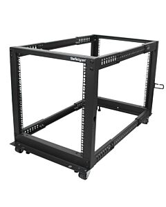StarTech.com 4-Post 12U Mobile Open Frame Server Rack, Four Post 19" Network Rack with Wheels, Rolling Rack with Adjustable Depth for Computer/AV/Data/IT Equipment - Casters, Leveling Feet or Floor Mounting 4POSTRACK12U