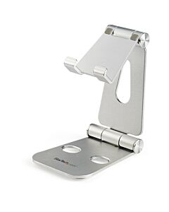 StarTech.com Phone and Tablet Stand - Foldable Universal Mobile Device Holder for Smartphones & Tablets - Adjustable Multi-Angle Ergonomic Cell Phone Stand for Desk - Portable - Silver USPTLSTND